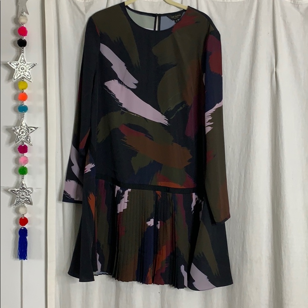 Ted Baker drop waist colorful dress with pleats